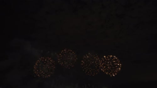 International fireworks festival display at night. Variety of colorful fireworks in holidays