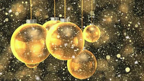 Seamless Loop of Golden Christmas Ornaments with Falling Snow