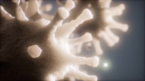 Scientific Microscopic Virus Cell Animation With Glowing Particles