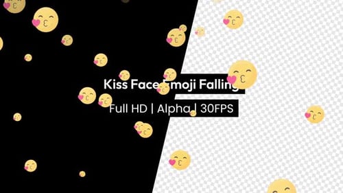 Falling Kiss Face Emojis with Hearts Animation