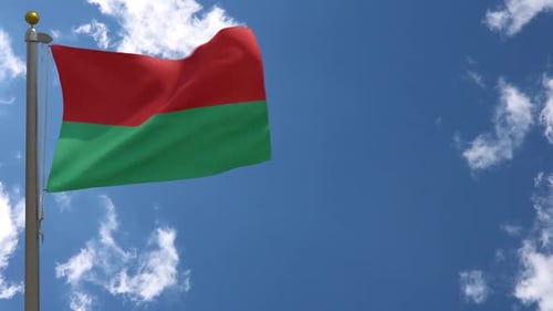 Red and Green Flag Waving in a Clear Blue Sky