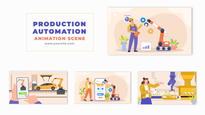 Vector Flat Design Production Automation Animation Scene, Elements ft ...