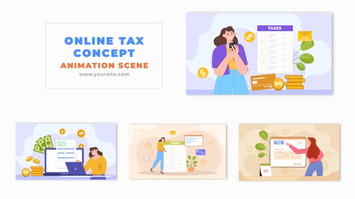 Flat Design Online Tax Payment Process Animation Scene, Elements ft ...