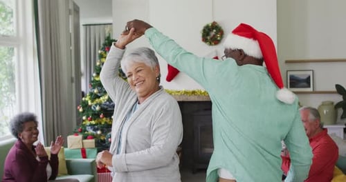 Seniors Dancing and Celebrating Christmas With Friends