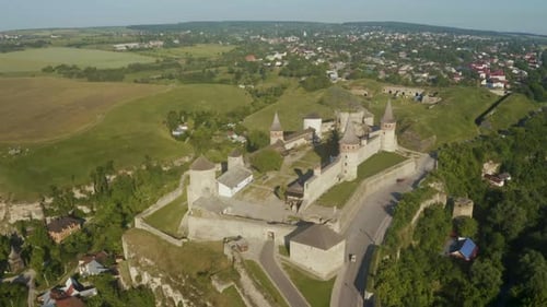 Aerial View of the Ruins of a Large Medieval Castle in Europe