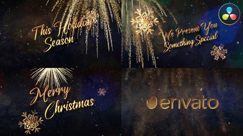 Festive Christmas Title Animation with Golden Snowflakes