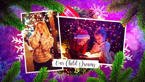 Christmas Photo Slideshow with Festive Wreath Overlay and Snowflakes