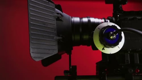 Professional Video Camera Close Up Details on Set