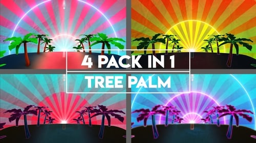 Retro Neon Palm Tree Sunburst Road Animated Background