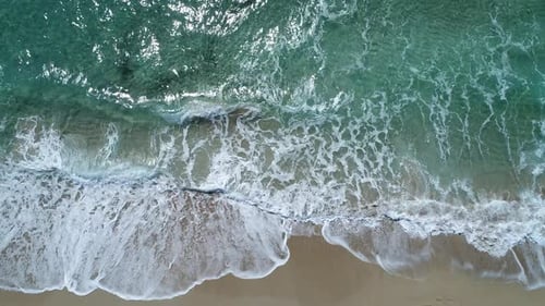 Beautiful Sea Waves and Sandy Beach Clear Sea Surf Aerial View