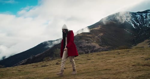Woman on Road Trip Journey Explore European Mountains