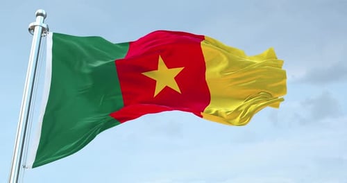 Cameroon National Flag Waving in the Wind