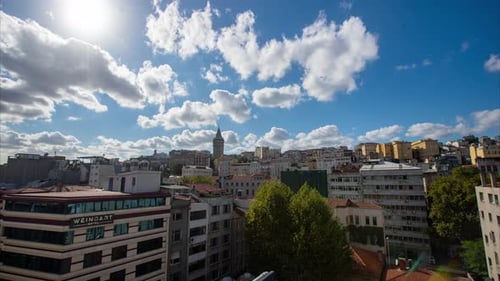 Galata Tower Turning Timelapse Scene