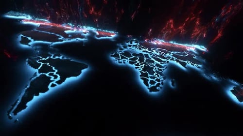 Futuristic World Map with Glowing Network and Digital Connections