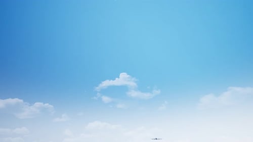 Commercial Airplane Taking Off and Flying in Blue Sky