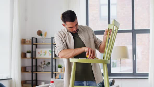 Man with Ruler Measuring Old Wooden Chair at Home, People Stock Footage ...