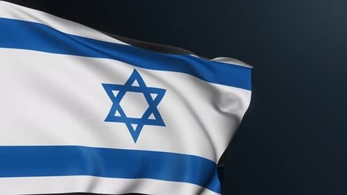 Realistic Waving Flag of Israel on Dark Background