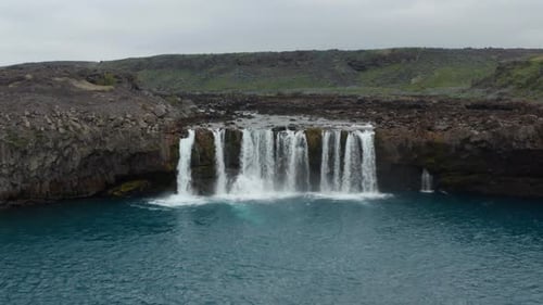 Aerial View of the Famous Aldeyjarfoss Waterfall in Iceland
