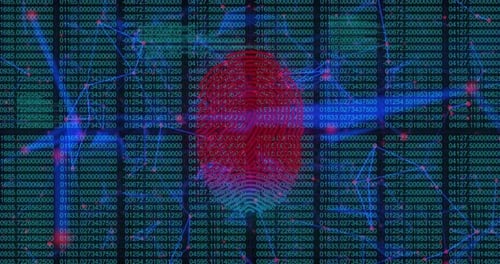 Animated Fingerprint Scan on Digital Data Code Background