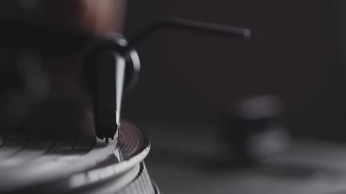 Record Player Needle Playing Vinyl Record Close Up