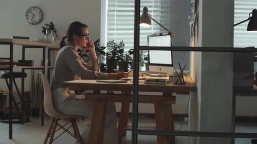 Business Lady Talking on Phone and Taking Notes in Office