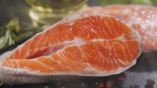 Close up of Raw Salmon Steak with Spices