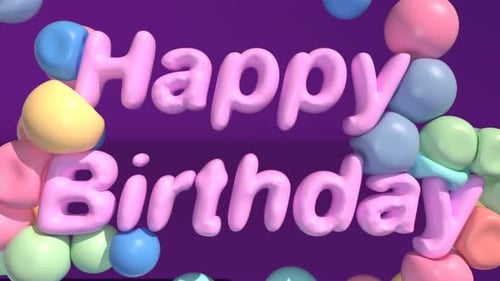 Happy Birthday Bubble Text Animation with Colorful Balloons