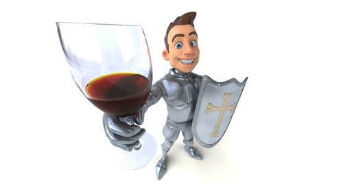 3D Cartoon Knight Toasting with Wine Glass Animation