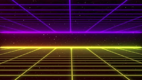 Looping Retro Neon Grid Cyberspace Background Animation