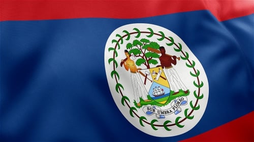 Realistic Waving Flag of Belize with Coat of Arms