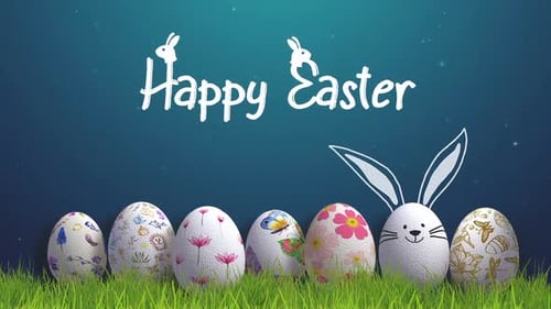 Happy Easter Decorative Eggs and Bunnies Animation