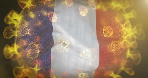 French Flag With Corona Virus Bacteria Centered
