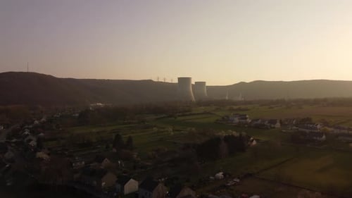 Nuclear Power Plant Sunset - 4k Drone