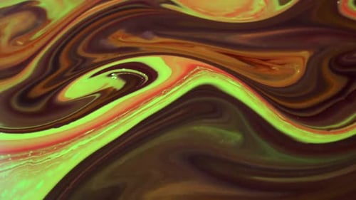 Abstract Fluid Art with Brown, Orange, Green Paint