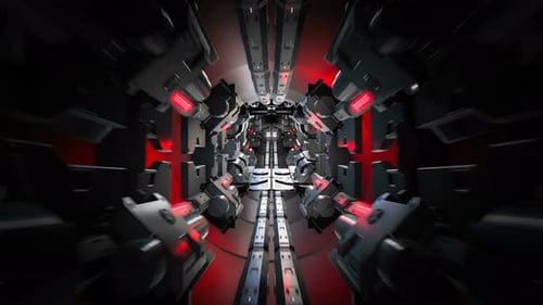 3D-Rendering eines futuristischen Tunnels mit Licht in einer Schleife.