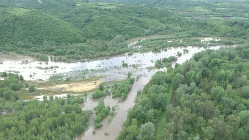 River flooding filmed from above 4K aerial video