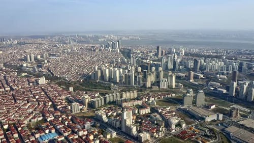 Aerial Cityscape View of Busy Streets and Tall Buildings in Turkey
