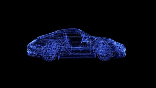 Futuristic Blue Wireframe Car Hologram Rotation