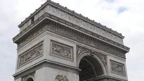 World recognizable symbol in Paris France Arc de Triomphe 4K 2160p 30fps UltraHD tilt footage - F