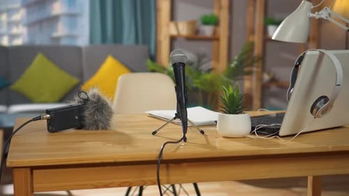 Close Up Microphone on a Desk in a Home Recording Studionobody