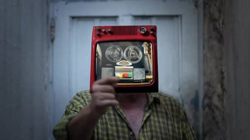 Vintage Television Head with Retro Tape Deck