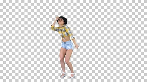 Young Lady in A Cowboy Hat Dancing, Alpha Channel