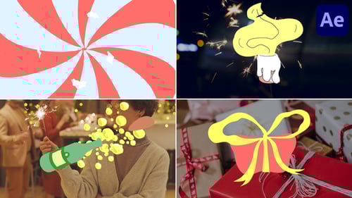 Cartoon Christmas Stuff Seamless Transitions for After Effects