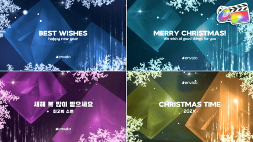 Christmas and New Year Greetings with Geometric Shapes and Sparkling Snowflakes