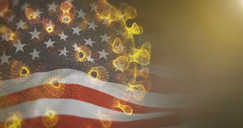 Digital Virus Particle Animation Over USA Flag