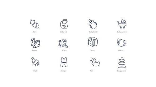 Animated Baby and Newborn Outline Icons Collection