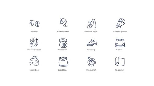 Animated Fitness Line Art Icons Pack