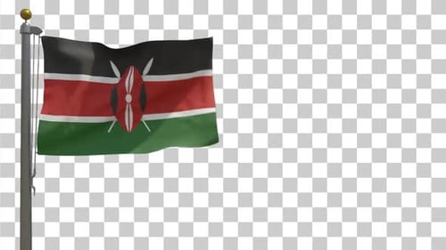 Realistic Waving Kenya Flag on Flagpole Loop