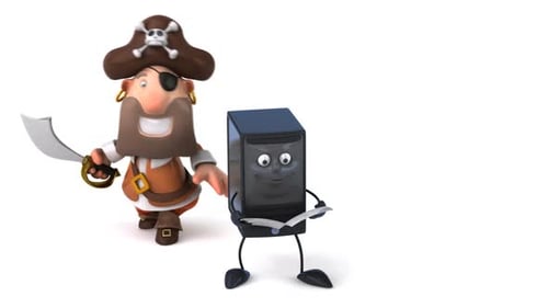 Animated Server and Pirate Attacking Data Security Concept