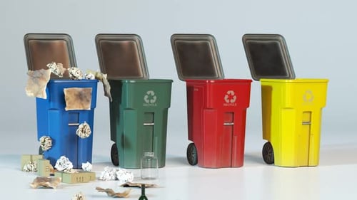 Colorful Recycling Bins Sorting Waste Animation